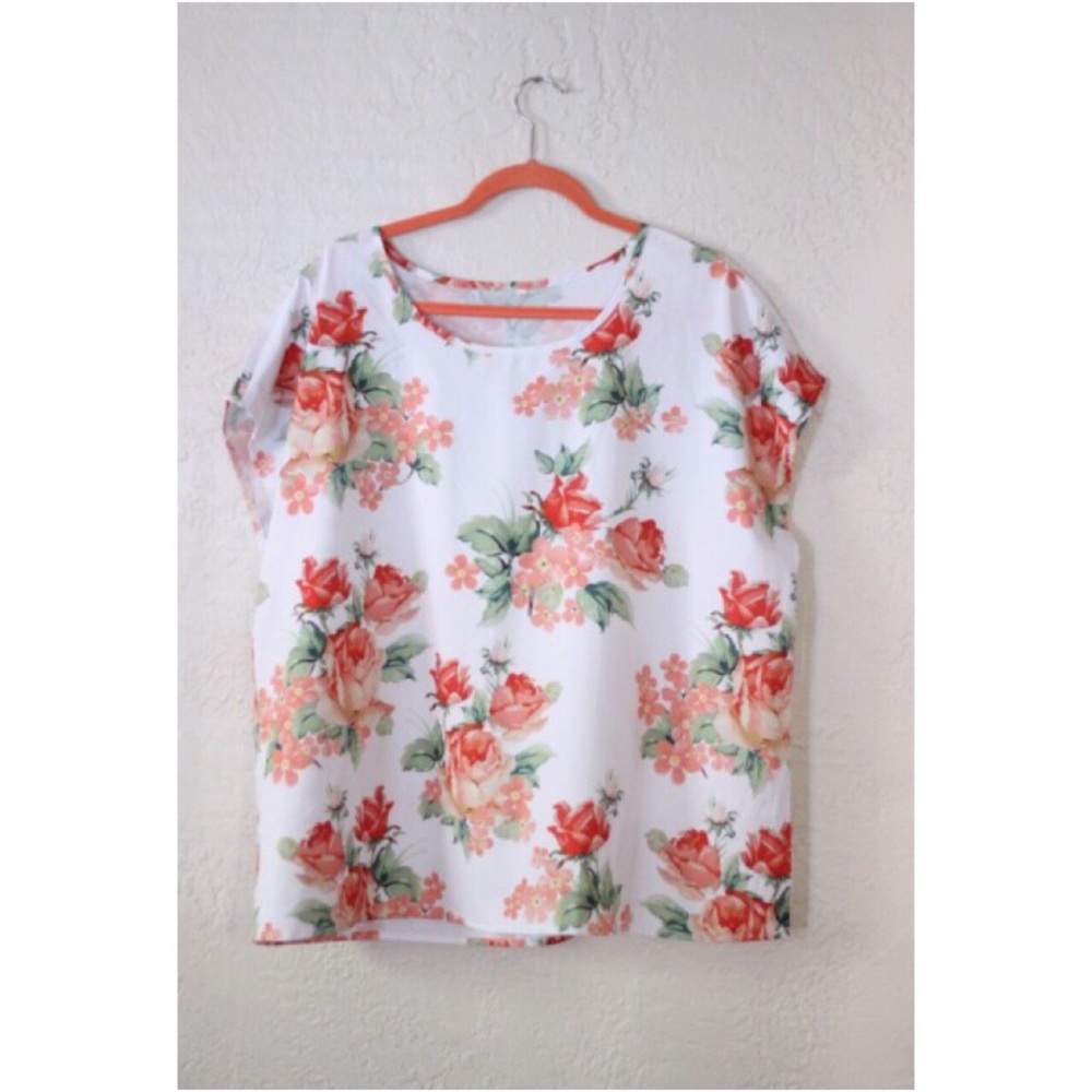 Floral white and coral blouse
